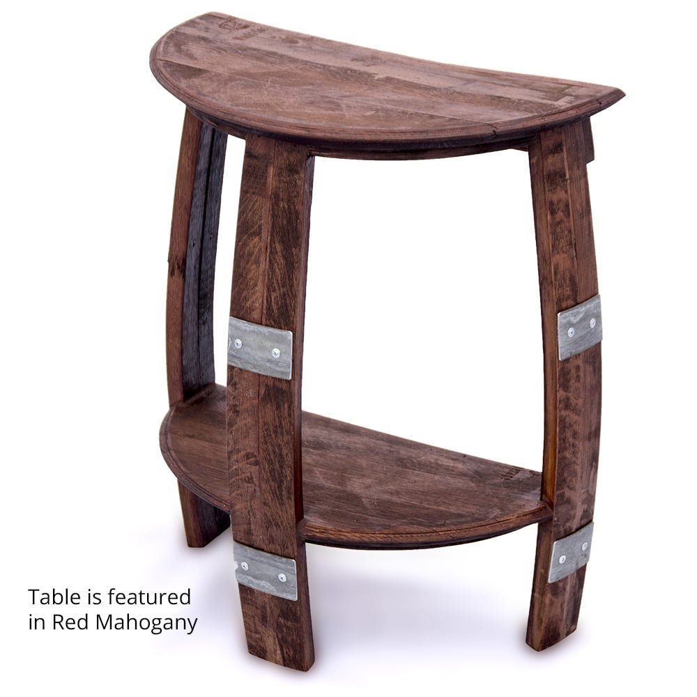 Wine Barrel Half Round End Table With Metal Bands