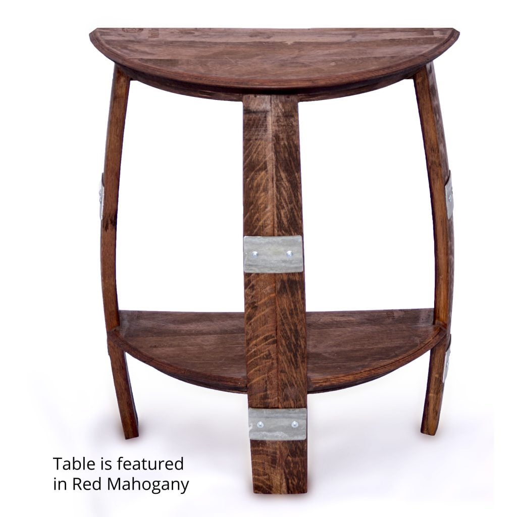 Wine Barrel Half Round End Table With Metal Bands